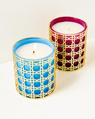 Lilly Pulitzer Glass Candle With Gold Caning Abaco Blue | Women Home Decor