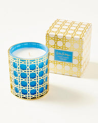 Lilly Pulitzer Glass Candle With Gold Caning Abaco Blue | Women Home Decor