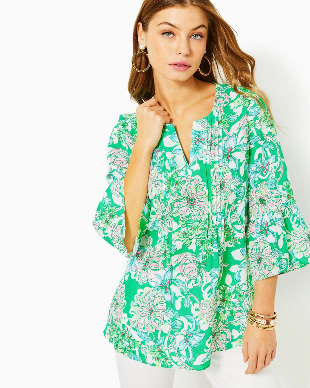 Lilly Pulitzer Hollie Linen Tunic Spearmint Blossom Views | Women Tops