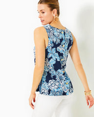 Lilly Pulitzer Iona Sleeveless Top Low Tide Navy Bouquet All Day Engineered Woven Top | Women Tops