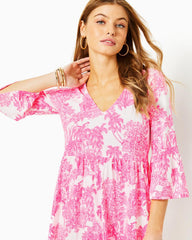 Lilly Pulitzer Jannie V-Neck Cotton Dress Resort White Pb Anniversary Toile | Women Swing Dresses