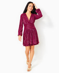 Lilly Pulitzer Jessamie Long Sleeve Dress Mulberry Foil Printed Crinkle Woven | Women Fit & Flare Dresses