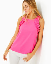 Lilly Pulitzer Kailee Sleeveless Ruffle Top Roxie Pink | Women Tops