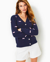 Lilly Pulitzer Keane Cardigan Low Tide Navy Tossed Bows | Women Tops