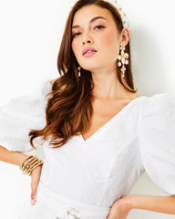 Lilly Pulitzer Kirrabelle Short Sleeve Romper Resort White Pineapple Pucker Jacquard | Women Rompers & Jumpsuits