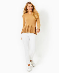 Lilly Pulitzer Lanta Ribbed Peplum Sweater Heathered Rattan | Women Tops