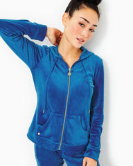 Lilly Pulitzer Larina Velour Zip-Up Hoodie Indigo Breeze | Women Tops