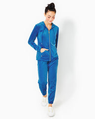 Lilly Pulitzer Larina Velour Zip-Up Hoodie Indigo Breeze | Women Tops