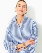 Lilly Pulitzer Lesia Relaxed Button Down Shirt Briny Blue Cabana Stripe | Women Tops