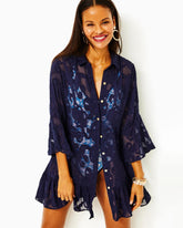 Lilly Pulitzer Linley Cover-Up True Navy Poly Crepe Swirl Clip | Women Cover-Ups