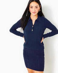 Lilly Pulitzer Lizona Polo Sweater Low Tide Navy | Women Tops