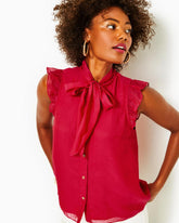 Lilly Pulitzer Maddi Tie Neck Top Poinsettia Red | Women Tops