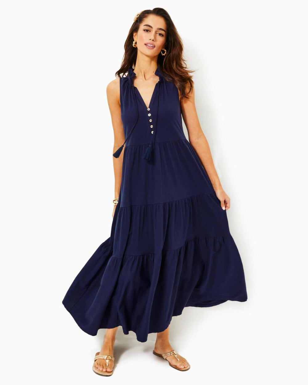 Lilly Pulitzer Malone Cotton Maxi Dress True Navy | Women Swing Dresses