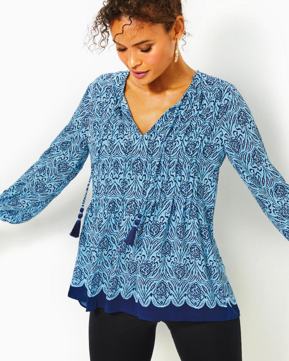 Lilly Pulitzer Marilina Tunic Top Bon Bon Blue Go Your Own Wave Engineered Tunic | Women Tops