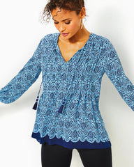 Lilly Pulitzer Marilina Tunic Top Bon Bon Blue Go Your Own Wave Engineered Tunic | Women Tops