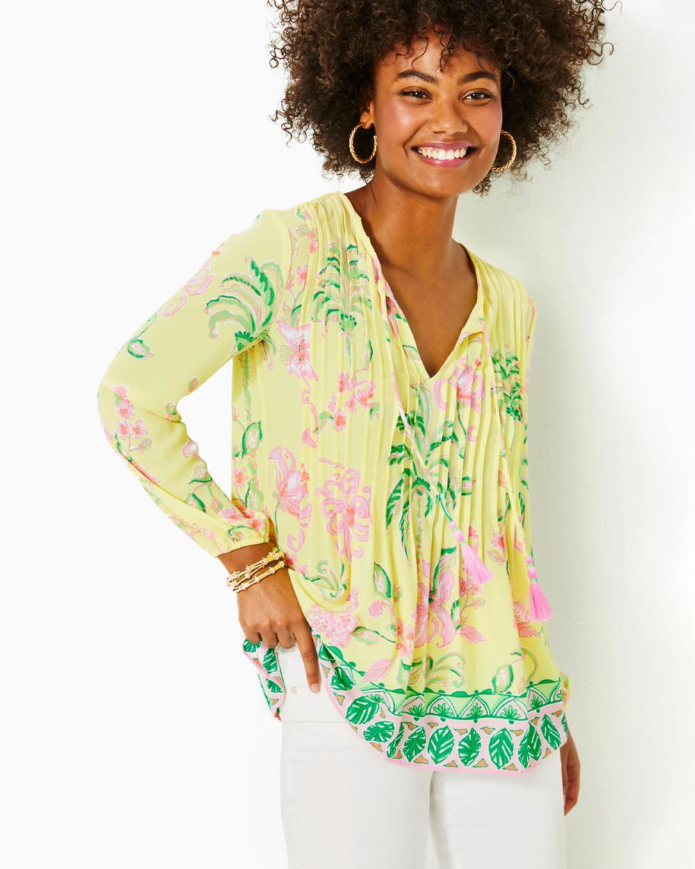 Lilly Pulitzer Marilina Tunic Top Finch Yellow Tropical Oasis Engineered Tunic | Women Tops
