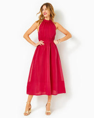 Lilly Pulitzer Marleen Halter Midi Dress Poinsettia Red | Women Fit & Flare Dresses