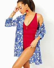 Lilly Pulitzer Meah One-Piece Swimsuit Poinsettia Red | Women Swimsuits