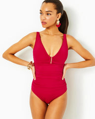Lilly Pulitzer Meah One-Piece Swimsuit Poinsettia Red | Women Swimsuits