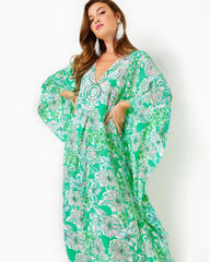 Lilly Pulitzer Mindy Beaded Silk Maxi Caftan Spearmint Blossom Views | Women A-Line/Easy Dresses