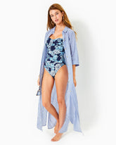 Lilly Pulitzer Natalie Maxi Cover-Up Coastal Blue Ltwt Oxford Stripe | Women Cover-Ups