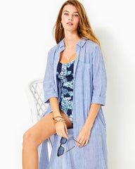 Lilly Pulitzer Natalie Maxi Cover-Up Coastal Blue Ltwt Oxford Stripe | Women Cover-Ups