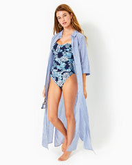Lilly Pulitzer Natalie Maxi Cover-Up Coastal Blue Ltwt Oxford Stripe | Women Cover-Ups