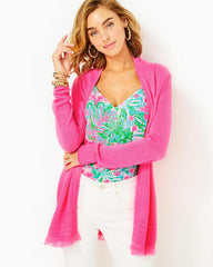 Lilly Pulitzer Noble Fringe Cardigan Aura Pink | Women Tops
