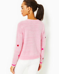 Lilly Pulitzer Pippy Sweater Heathered Peony Pink Valentine Embroidery | Women Tops