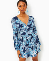 Lilly Pulitzer Riza Long Sleeve Romper Low Tide Navy Bouquet All Day | Women Rompers & Jumpsuits