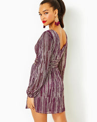 Lilly Pulitzer Riza Long Sleeve Romper Mulberry X Gold Metallic Rope Stripe Crinkle Knit | Women Rompers & Jumpsuits