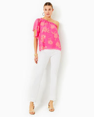 Lilly Pulitzer Saraleigh One-Shoulder Top Roxie Pink Anniversary Silk Clip | Women Tops