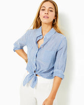 Lilly Pulitzer Sea View Button Down Top Coastal Blue Ltwt Oxford Stripe | Women Tops