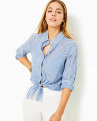 Lilly Pulitzer Sea View Button Down Top Coastal Blue Ltwt Oxford Stripe | Women Tops