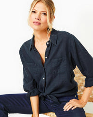Lilly Pulitzer Sea View Linen Button Down Top Onyx X Onyx | Women Tops