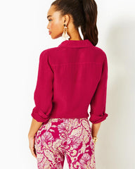 Lilly Pulitzer Sea View Linen Button Down Top Poinsettia Red X Poinsettia Red | Women Tops