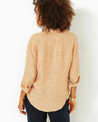 Lilly Pulitzer Sea View Linen Button Down Top Rattan X Resort White | Women Tops