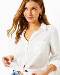 Lilly Pulitzer Sea View Linen Button Down Top Resort White | Women Tops