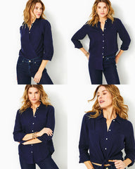 Lilly Pulitzer Sea View Linen Button Down Top True Navy X True Navy | Women Tops