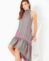 Lilly Pulitzer Steph Halter Midi Dress Roxie Pink X Spearmint Wide Stripe | Women A-Line/Easy Dresses