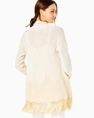 Lilly Pulitzer Tatum Long Fringe Hem Cardigan Gold Metallic | Women Tops