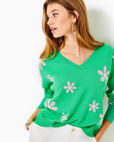 Lilly Pulitzer Tensley Cotton Sweater Spearmint Blossom Jacquard | Women Tops