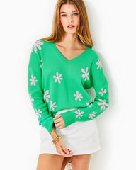 Lilly Pulitzer Tensley Cotton Sweater Spearmint Blossom Jacquard | Women Tops