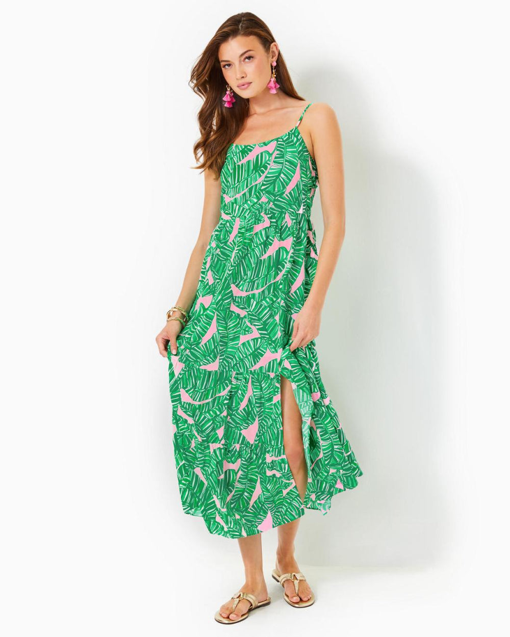 Lilly Pulitzer Teresa Maxi Dress Conch Shell Pink Lets Go Bananas | Women Swing Dresses