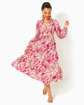 Lilly Pulitzer Tinslee Long Sleeve Midi Dress Poinsettia Red Island Vibes | Women Fit & Flare Dresses