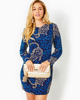 Lilly Pulitzer Tyra Silk Dress Low Tide Navy Oversized Easy To Spot | Women Straight Dresses