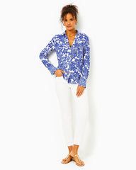 Lilly Pulitzer Upf 50+ Chillylilly Marlena Button Down Top Deeper Coconut Ride With Me Engineered Chillylilly | Women Tops
