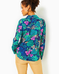 Lilly Pulitzer Upf 50+ Chillylilly Marlena Button Down Top Low Tide Navy Life Of The Party | Women Tops