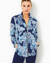Lilly Pulitzer Upf 50+ Leona Zip-Up Jacket Low Tide Navy Bouquet All Day | Women Tops