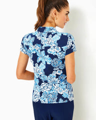 Lilly Pulitzer Upf 50+ Luxletic Frida Polo Top Low Tide Navy Bouquet All Day | Women Tops